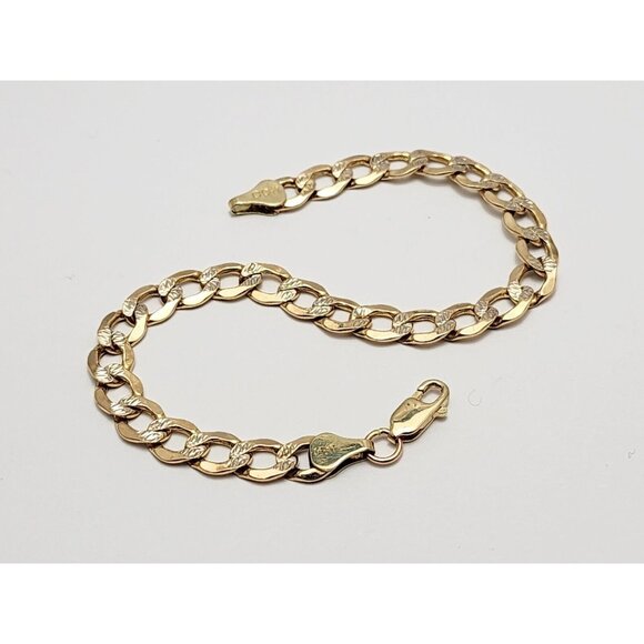 14K Solid Two Tone Multi Color Gold Diamond Cut Curb Link Bracelet - 7.75